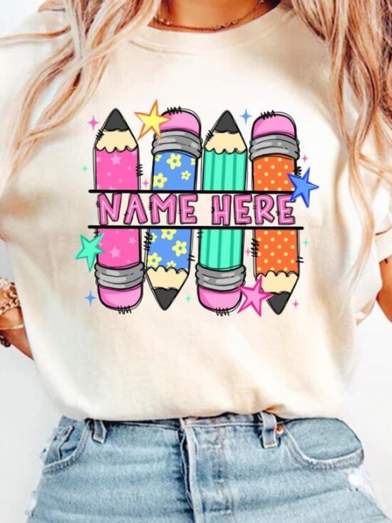 Other - Custom Pencil Name Shirt, Personalized Teacher Kids Shirt
